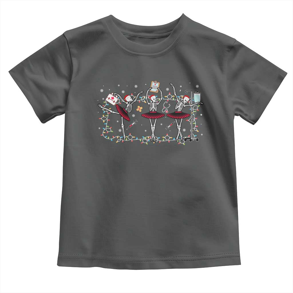 Skeleton Nurse Christmas Toddler T Shirt Ballerinas Ballet Dance Xmas Lights TS10 Dark Heather Print Your Wear