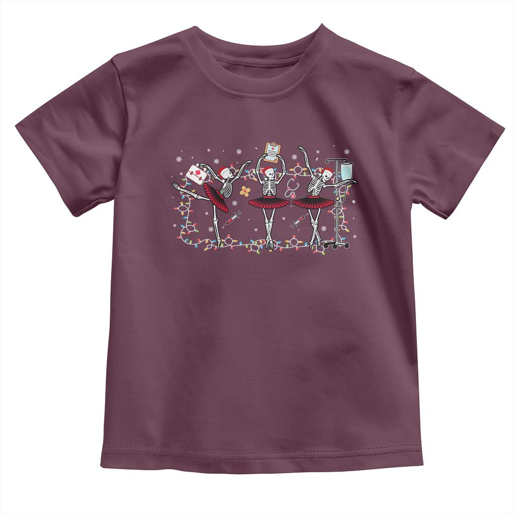 Skeleton Nurse Christmas Toddler T Shirt Ballerinas Ballet Dance Xmas Lights TS10 Maroon Print Your Wear