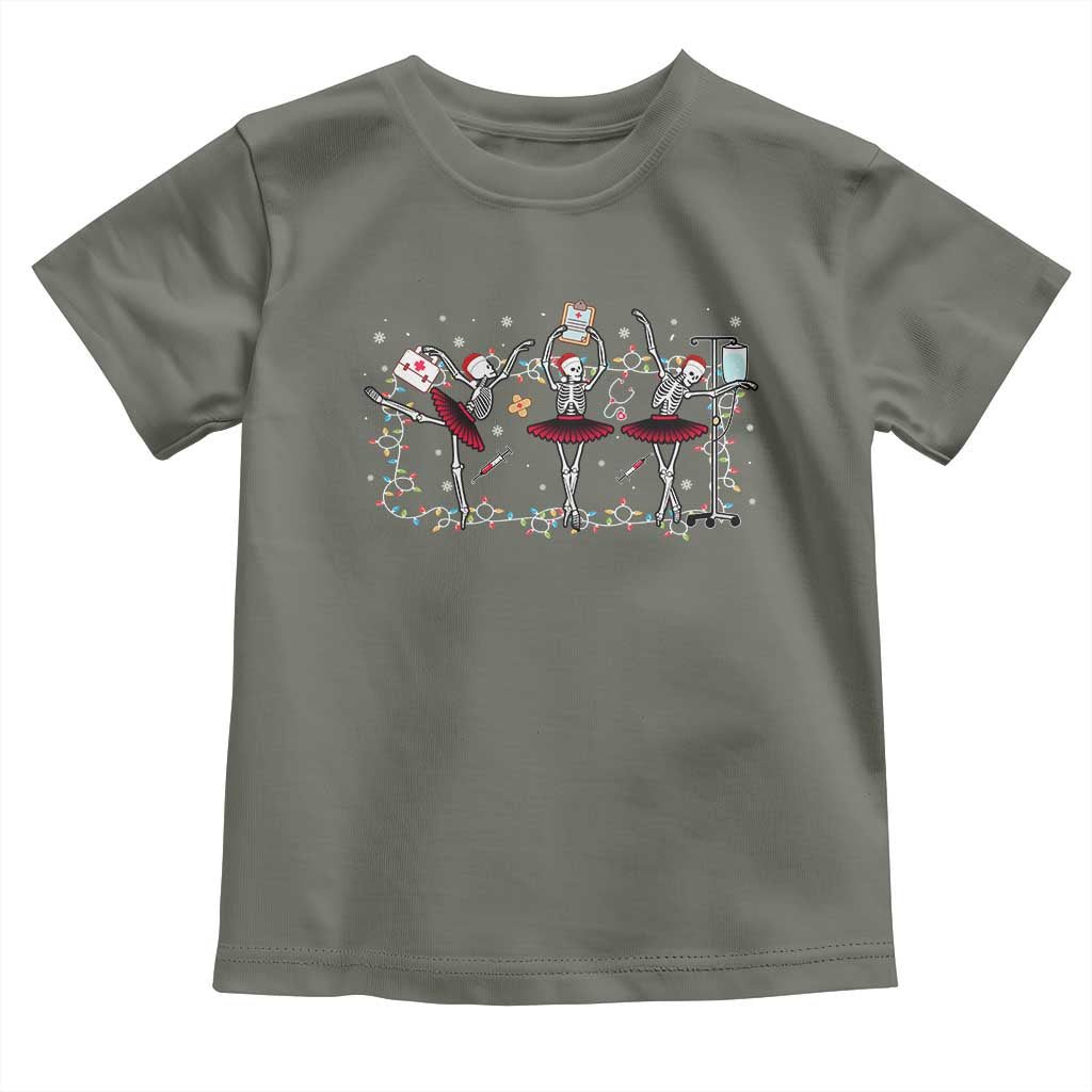 Skeleton Nurse Christmas Toddler T Shirt Ballerinas Ballet Dance Xmas Lights TS10 Military Green Print Your Wear