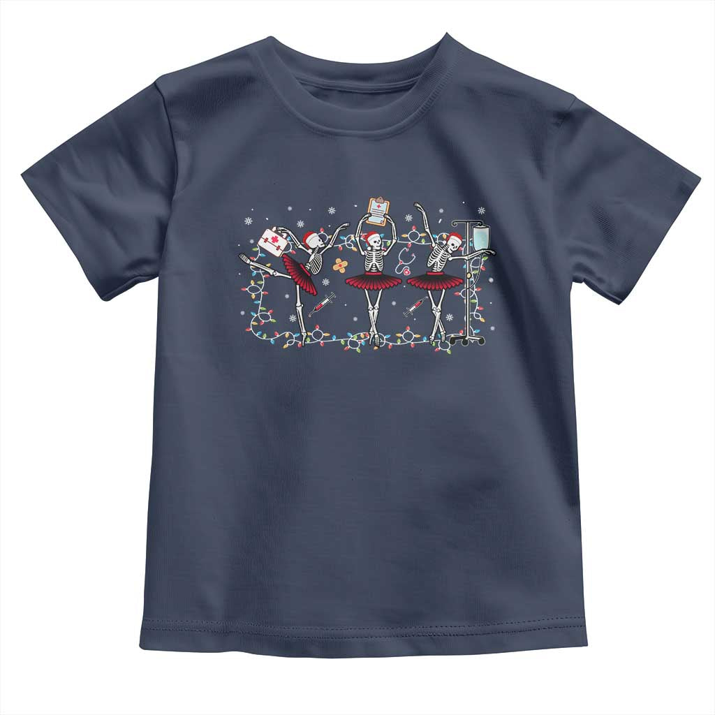 Skeleton Nurse Christmas Toddler T Shirt Ballerinas Ballet Dance Xmas Lights TS10 Navy Print Your Wear