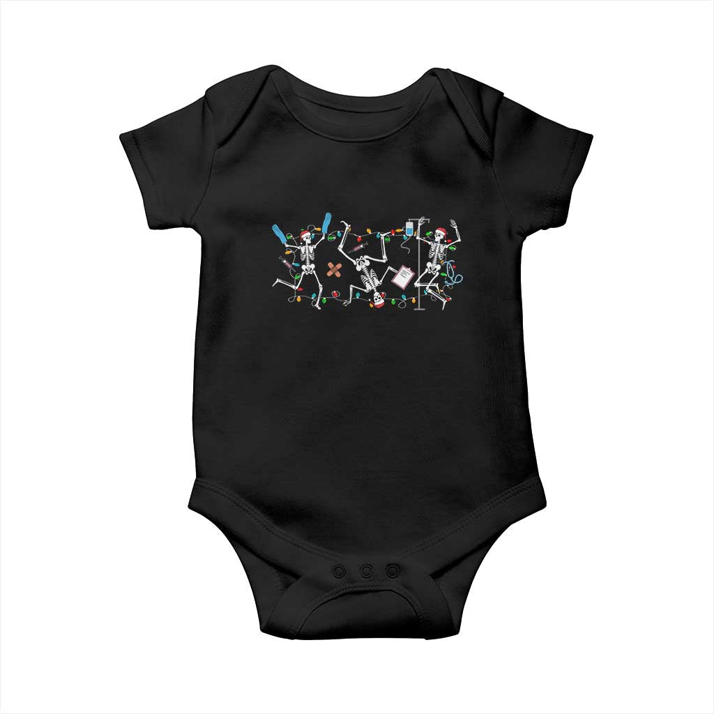 Skeleton Nurse Christmas Baby Onesie Funny Hip Hop Dancing Registered Nurse Xmas Lights TS10 Black Print Your Wear
