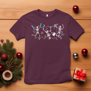 Skeleton Nurse Christmas T Shirt Funny Hip Hop Dancing Registered Nurse Xmas Lights TS10 Maroon Print Your Wear
