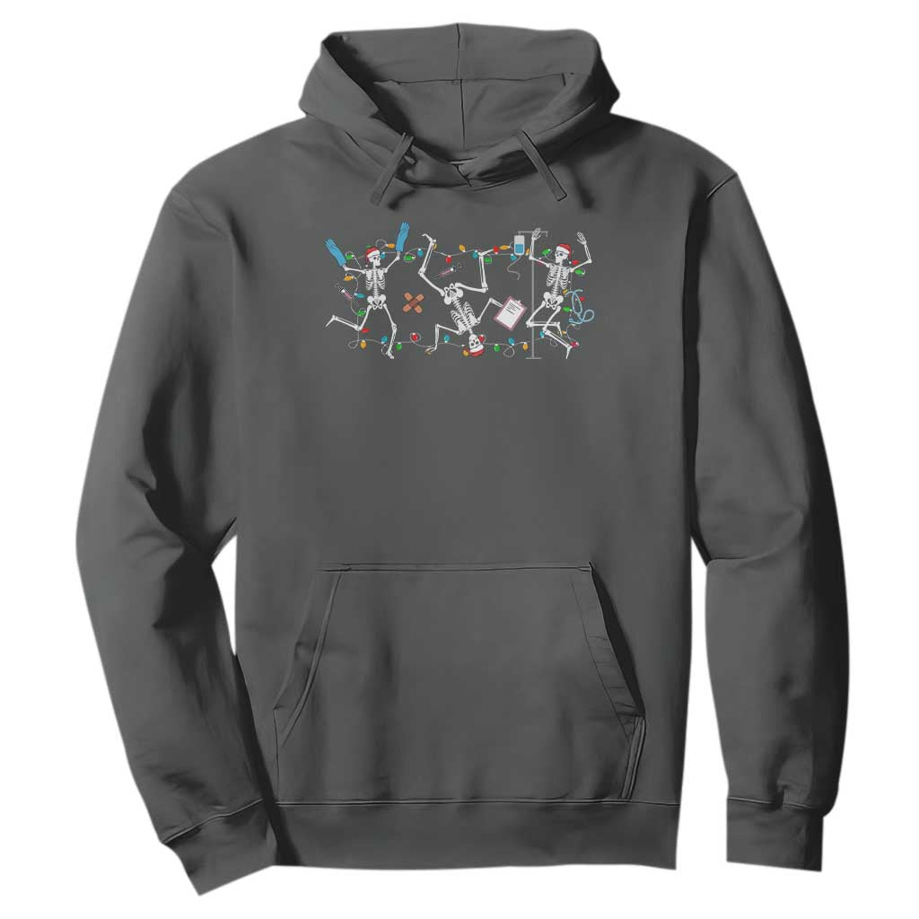 Skeleton Nurse Christmas Hoodie Funny Hip Hop Dancing Registered Nurse Xmas Lights TS10 Dark Heather Print Your Wear