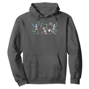 Skeleton Nurse Christmas Hoodie Funny Hip Hop Dancing Registered Nurse Xmas Lights TS10 Dark Heather Print Your Wear