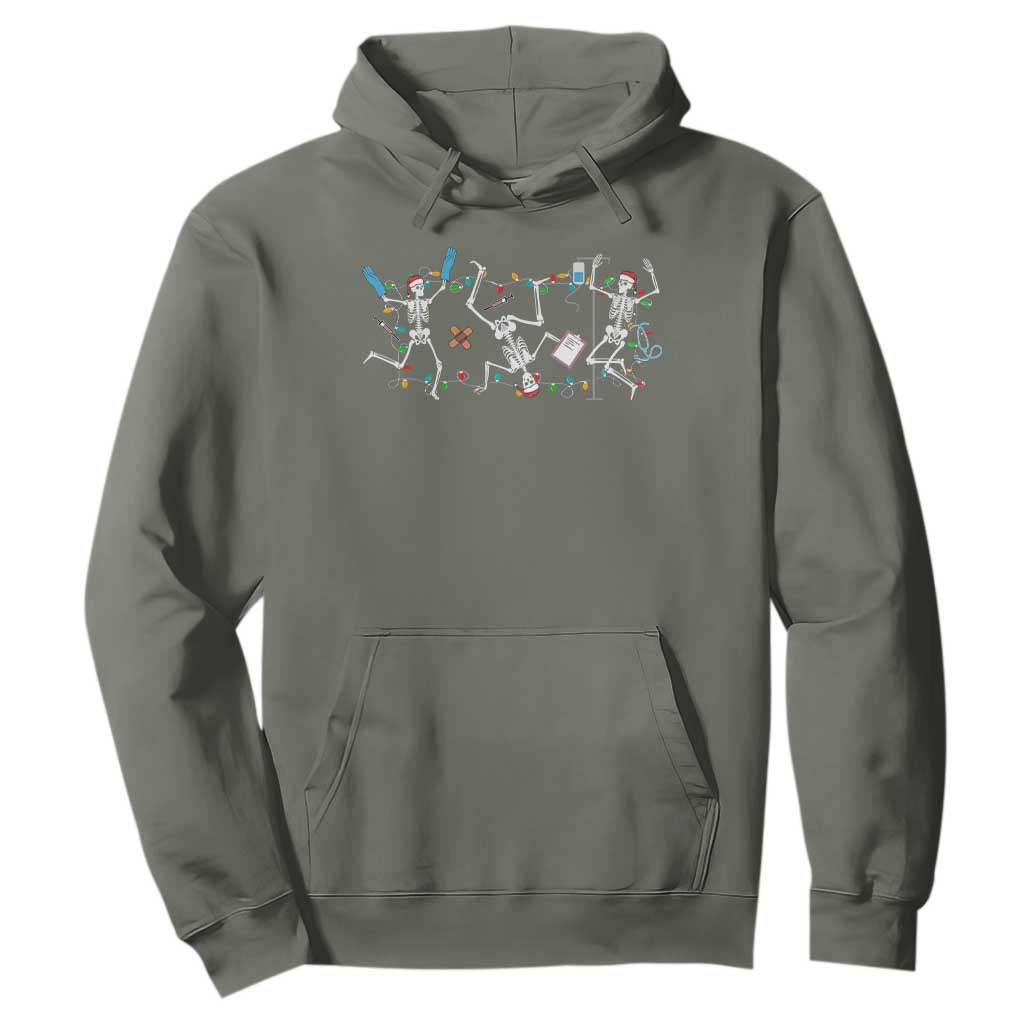 Skeleton Nurse Christmas Hoodie Funny Hip Hop Dancing Registered Nurse Xmas Lights TS10 Military Green Print Your Wear