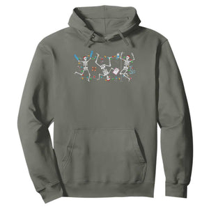 Skeleton Nurse Christmas Hoodie Funny Hip Hop Dancing Registered Nurse Xmas Lights TS10 Military Green Print Your Wear