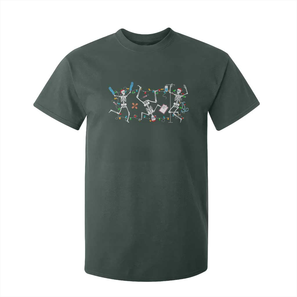 Skeleton Nurse Christmas T Shirt For Kid Funny Hip Hop Dancing Registered Nurse Xmas Lights TS10 Dark Forest Green Print Your Wear