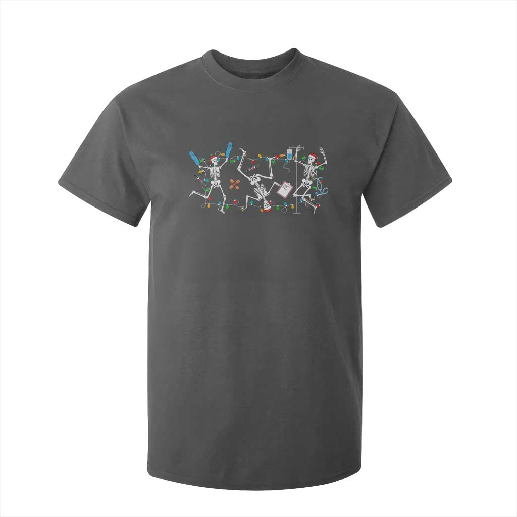 Skeleton Nurse Christmas T Shirt For Kid Funny Hip Hop Dancing Registered Nurse Xmas Lights TS10 Dark Heather Print Your Wear
