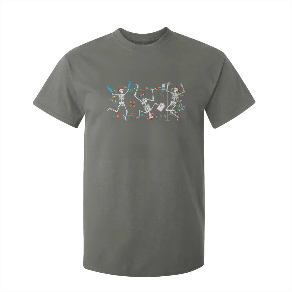 Skeleton Nurse Christmas T Shirt For Kid Funny Hip Hop Dancing Registered Nurse Xmas Lights TS10 Military Green Print Your Wear