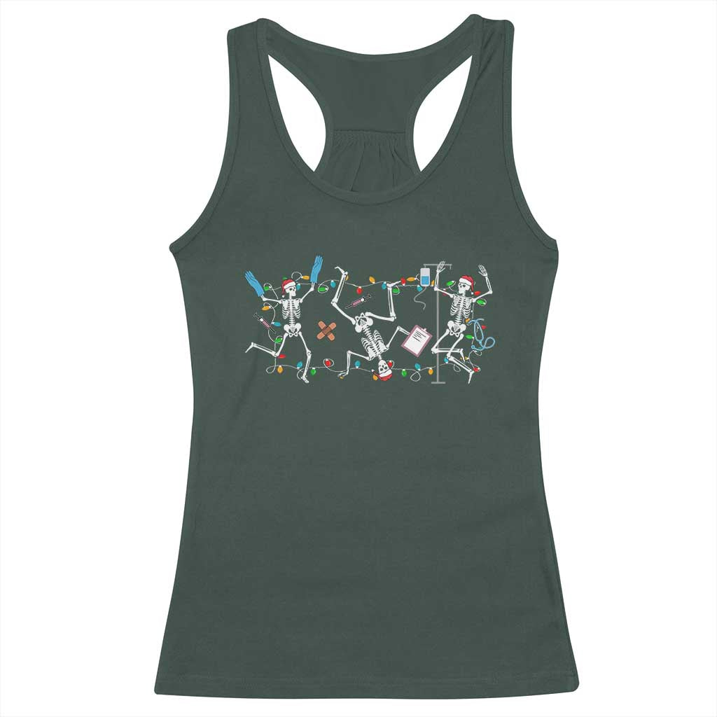 Skeleton Nurse Christmas Racerback Tank Top Funny Hip Hop Dancing Registered Nurse Xmas Lights TS10 Dark Forest Green Print Your Wear