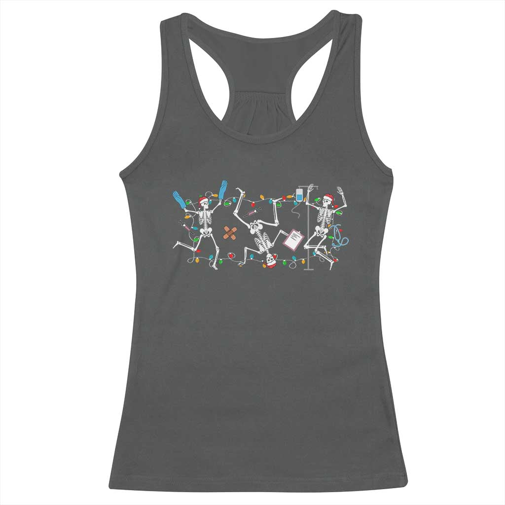 Skeleton Nurse Christmas Racerback Tank Top Funny Hip Hop Dancing Registered Nurse Xmas Lights TS10 Dark Heather Print Your Wear