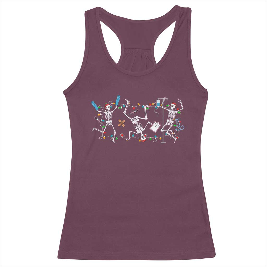 Skeleton Nurse Christmas Racerback Tank Top Funny Hip Hop Dancing Registered Nurse Xmas Lights TS10 Maroon Print Your Wear