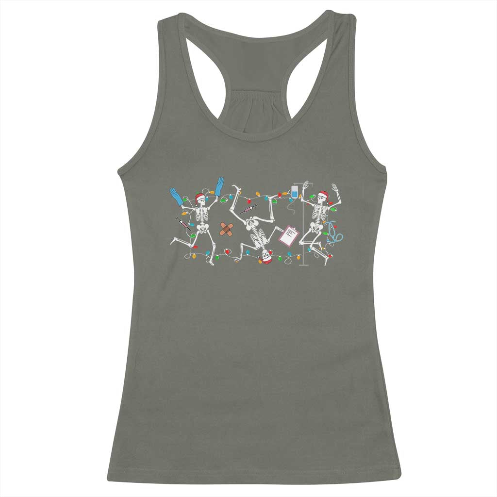 Skeleton Nurse Christmas Racerback Tank Top Funny Hip Hop Dancing Registered Nurse Xmas Lights TS10 Military Green Print Your Wear