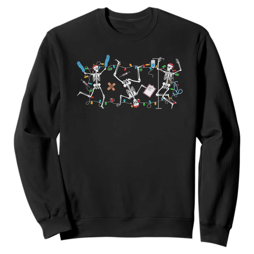 Skeleton Nurse Christmas Sweatshirt Funny Hip Hop Dancing Registered Nurse Xmas Lights TS10 Black Print Your Wear