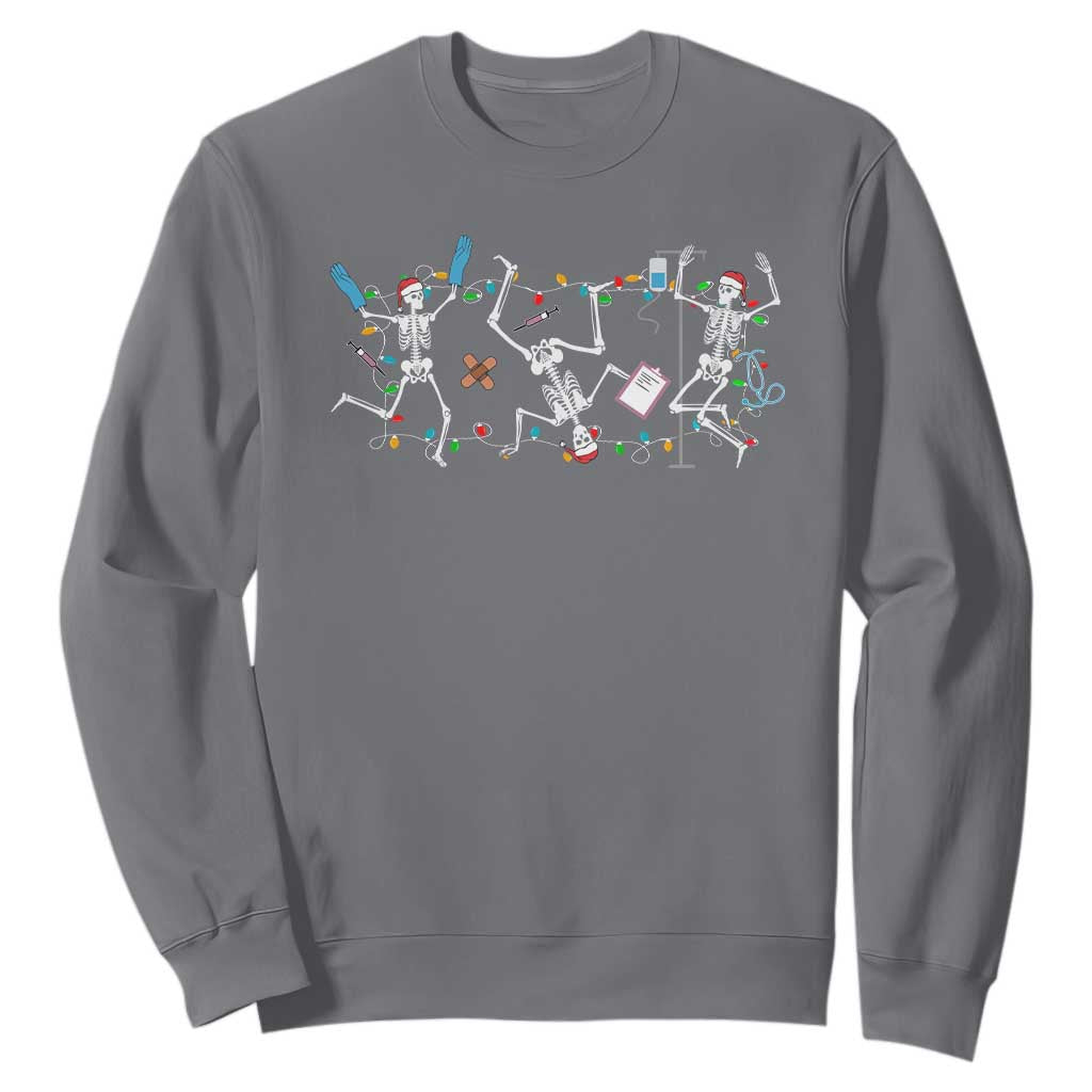 Skeleton Nurse Christmas Sweatshirt Funny Hip Hop Dancing Registered Nurse Xmas Lights TS10 Charcoal Print Your Wear