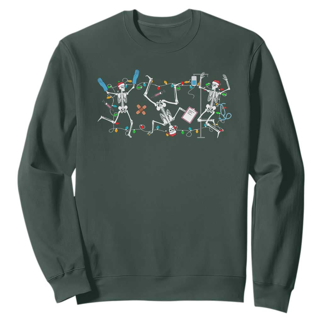Skeleton Nurse Christmas Sweatshirt Funny Hip Hop Dancing Registered Nurse Xmas Lights TS10 Dark Forest Green Print Your Wear