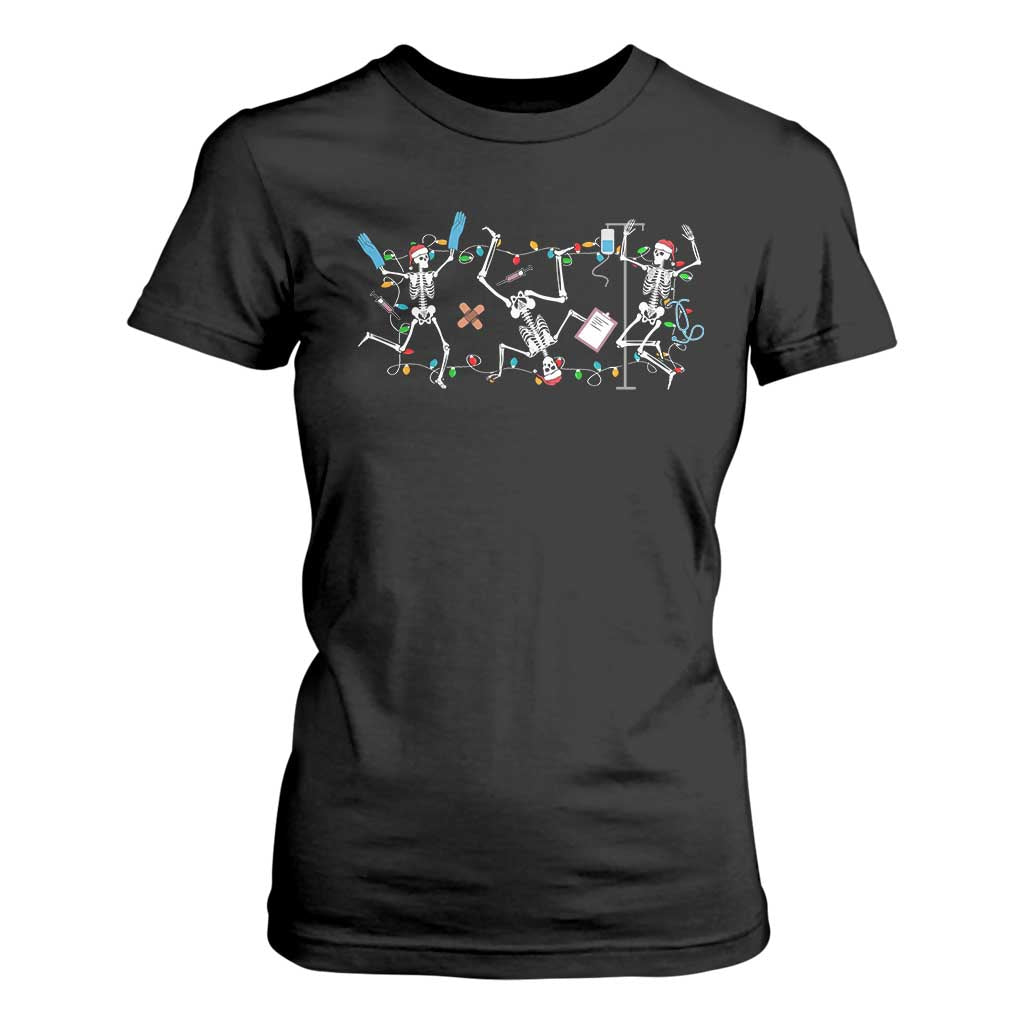 Skeleton Nurse Christmas T Shirt For Women Funny Hip Hop Dancing Registered Nurse Xmas Lights TS10 Black Print Your Wear