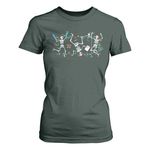 Skeleton Nurse Christmas T Shirt For Women Funny Hip Hop Dancing Registered Nurse Xmas Lights TS10 Dark Forest Green Print Your Wear