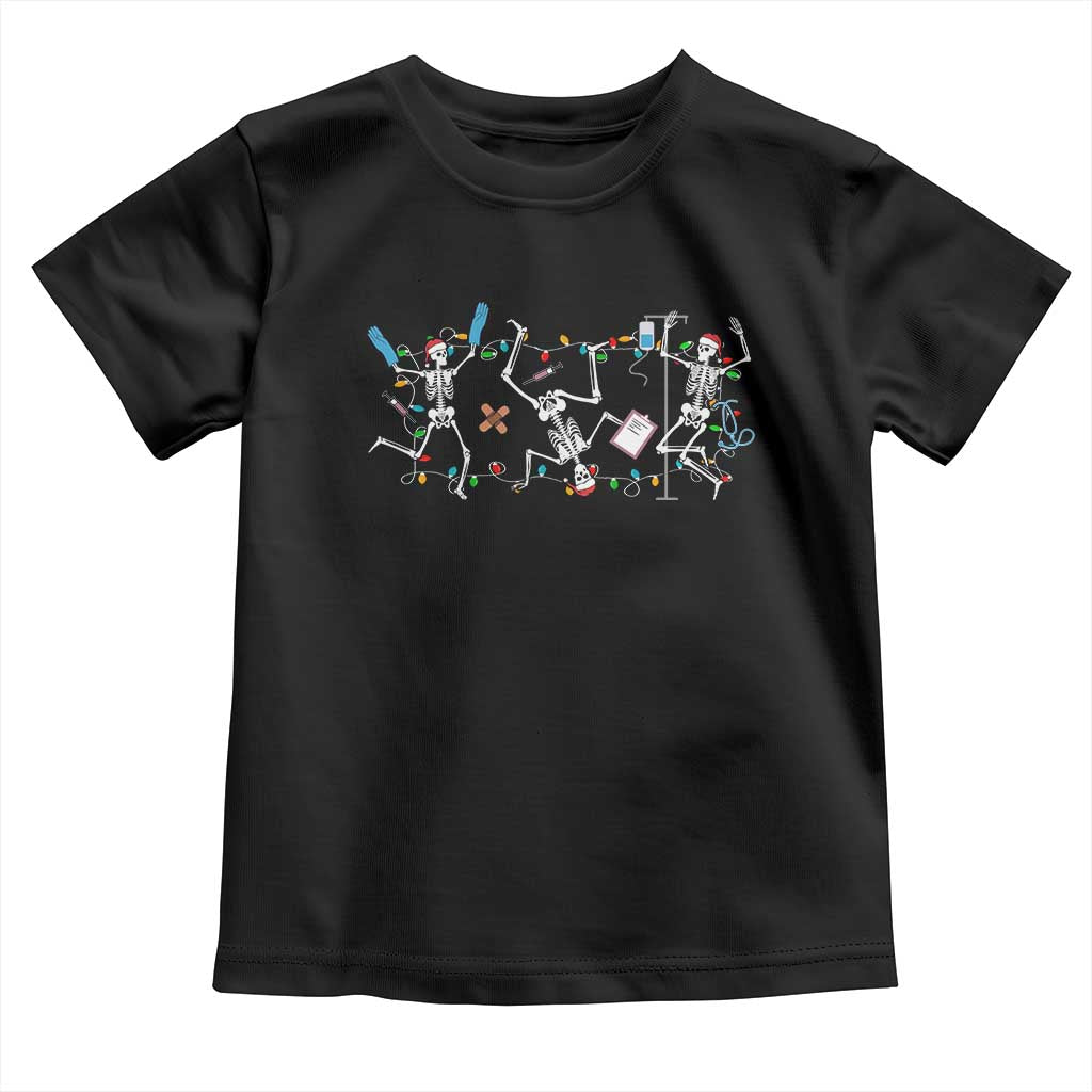 Skeleton Nurse Christmas Toddler T Shirt Funny Hip Hop Dancing Registered Nurse Xmas Lights TS10 Black Print Your Wear