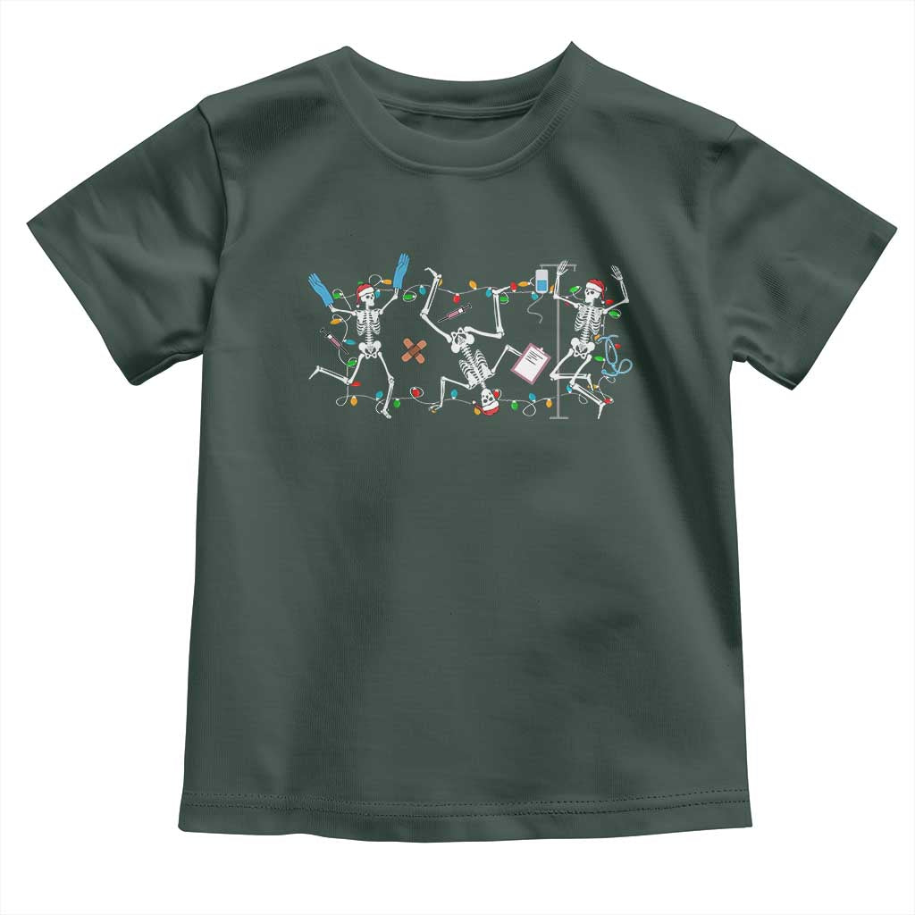 Skeleton Nurse Christmas Toddler T Shirt Funny Hip Hop Dancing Registered Nurse Xmas Lights TS10 Dark Forest Green Print Your Wear