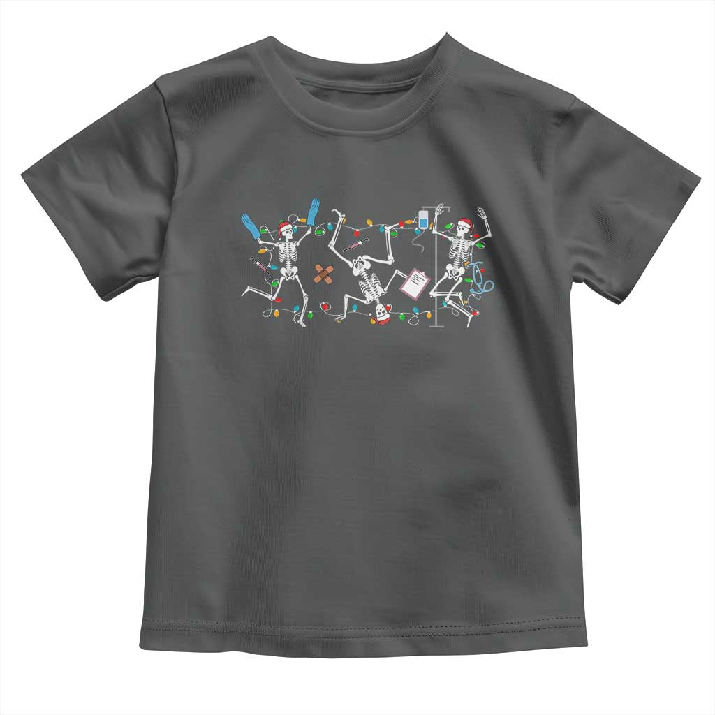 Skeleton Nurse Christmas Toddler T Shirt Funny Hip Hop Dancing Registered Nurse Xmas Lights TS10 Dark Heather Print Your Wear