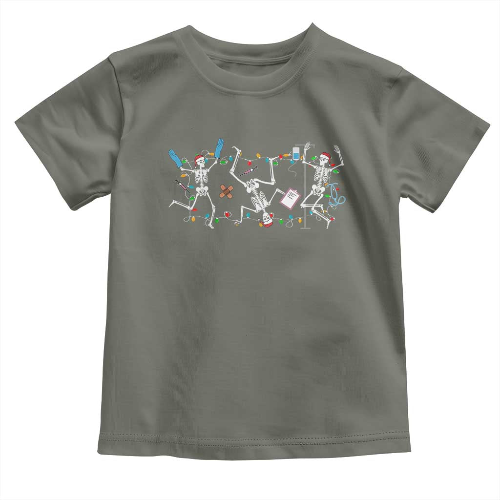 Skeleton Nurse Christmas Toddler T Shirt Funny Hip Hop Dancing Registered Nurse Xmas Lights TS10 Military Green Print Your Wear