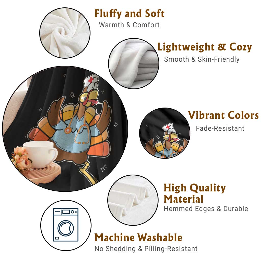 Thanksgiving Nurse Turkey Throw Blanket Funny Nursing Student Gift Thankful Nurse Medical Assistant TS10 Print Your Wear