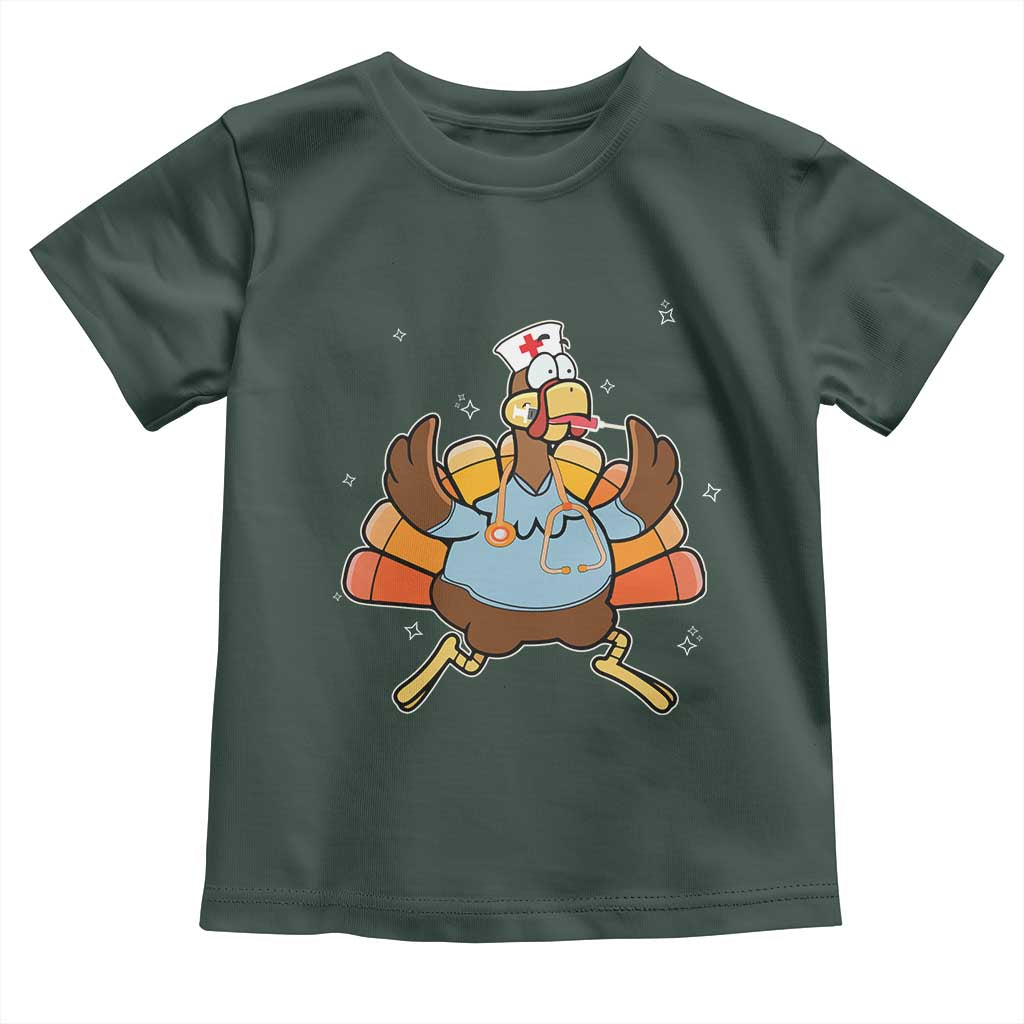 Thanksgiving Nurse Turkey Baby Shirt Funny Nursing Student Gift Thankful Nurse Medical Assistant TS10 Dark Forest Green Print Your Wear
