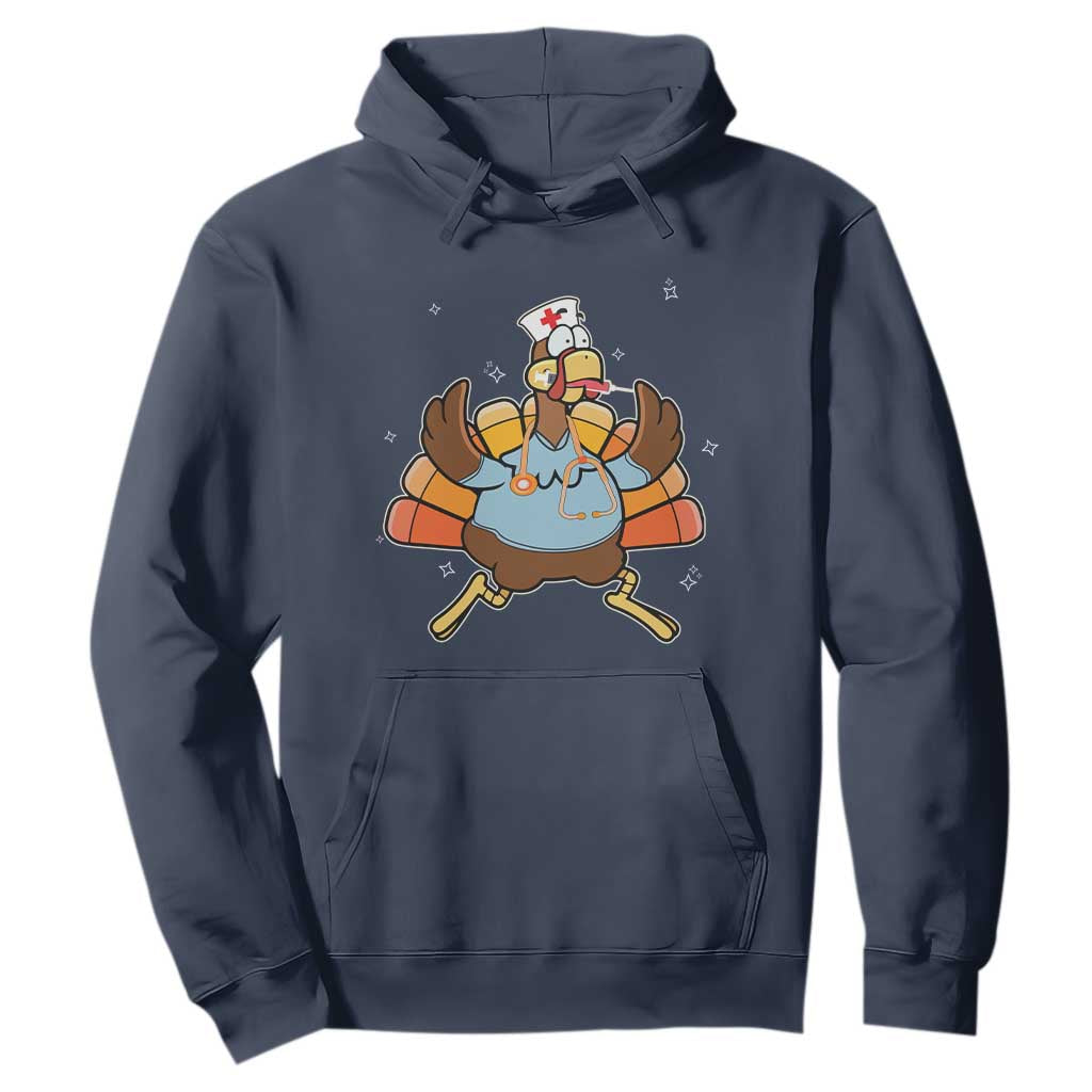 Thanksgiving Nurse Turkey Hoodie Funny Nursing Student Gift Thankful Nurse Medical Assistant TS10 Navy Print Your Wear