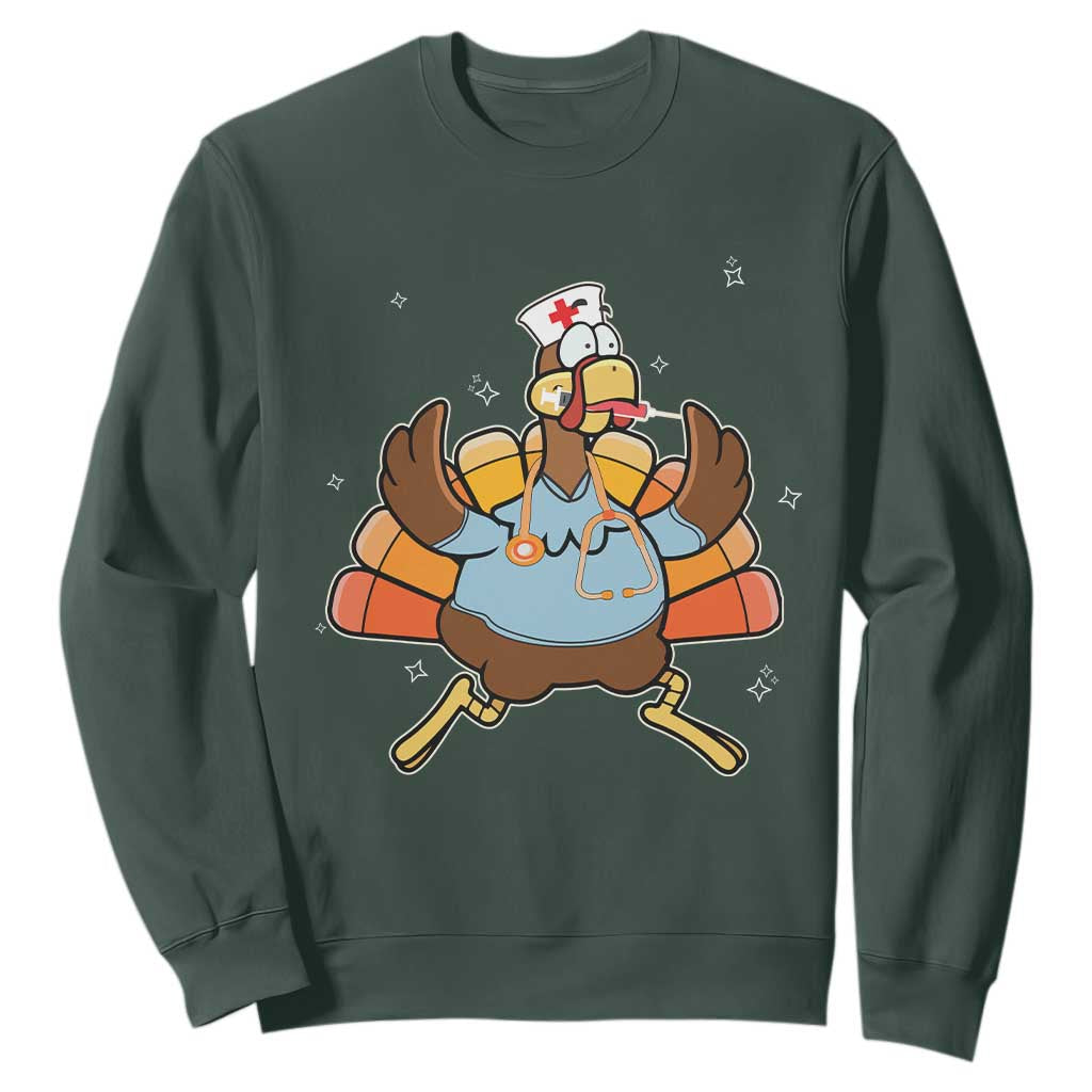 Thanksgiving Nurse Turkey Sweatshirt Funny Nursing Student Gift Thankful Nurse Medical Assistant TS10 Dark Forest Green Print Your Wear