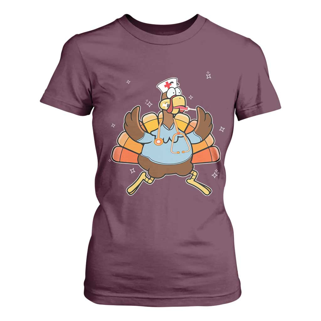 Thanksgiving Nurse Turkey T Shirt For Women Funny Nursing Student Gift Thankful Nurse Medical Assistant TS10 Maroon Print Your Wear