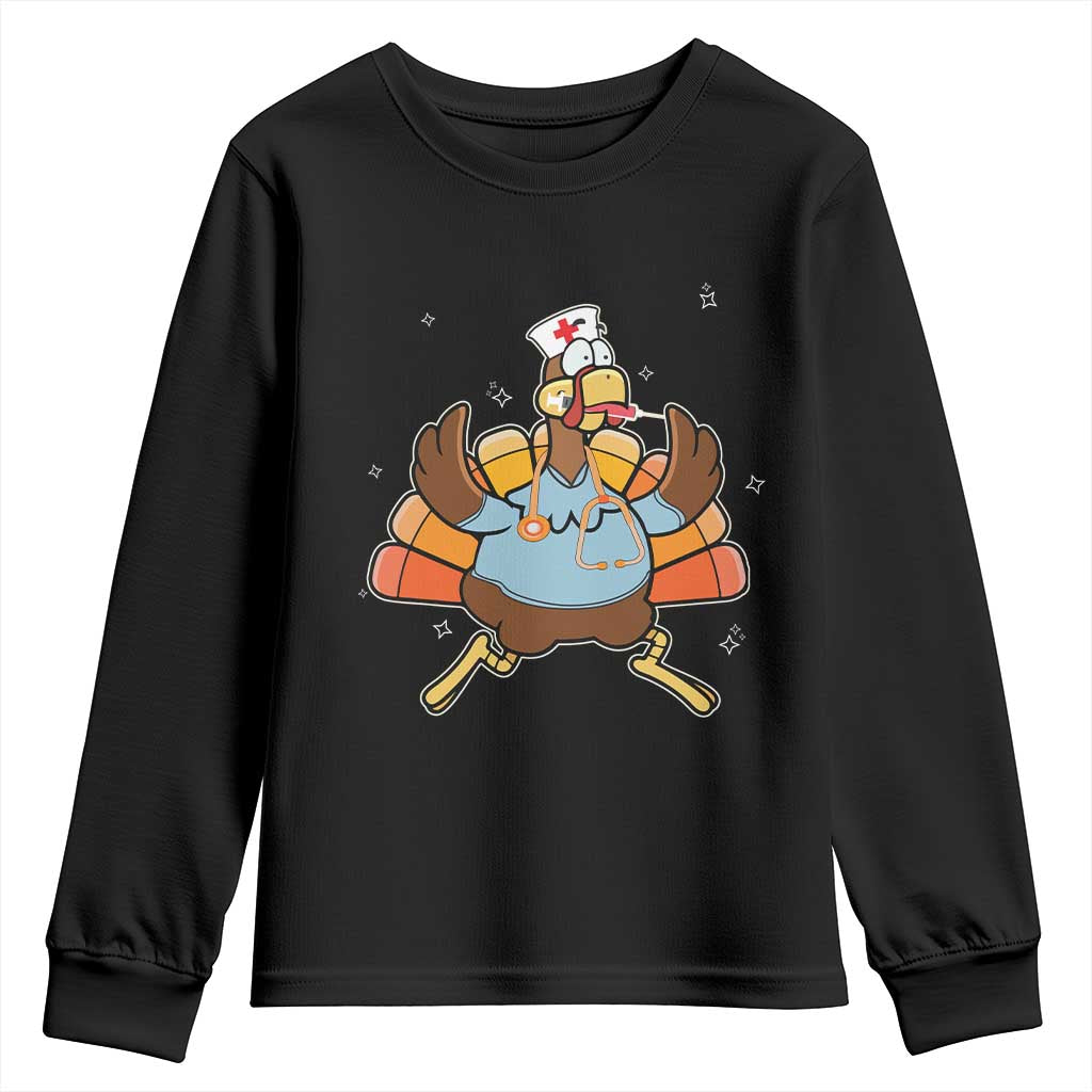 Thanksgiving Nurse Turkey Youth Sweatshirt Funny Nursing Student Gift Thankful Nurse Medical Assistant TS10 Black Print Your Wear