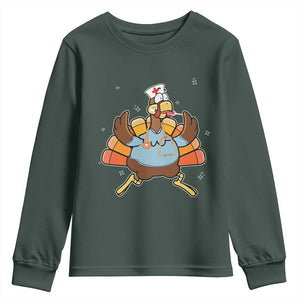 Thanksgiving Nurse Turkey Youth Sweatshirt Funny Nursing Student Gift Thankful Nurse Medical Assistant TS10 Dark Forest Green Print Your Wear