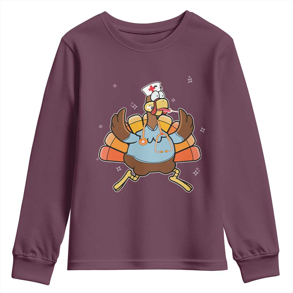 Thanksgiving Nurse Turkey Youth Sweatshirt Funny Nursing Student Gift Thankful Nurse Medical Assistant TS10 Maroon Print Your Wear