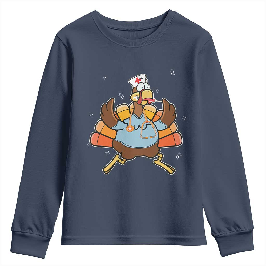 Thanksgiving Nurse Turkey Youth Sweatshirt Funny Nursing Student Gift Thankful Nurse Medical Assistant TS10 Navy Print Your Wear
