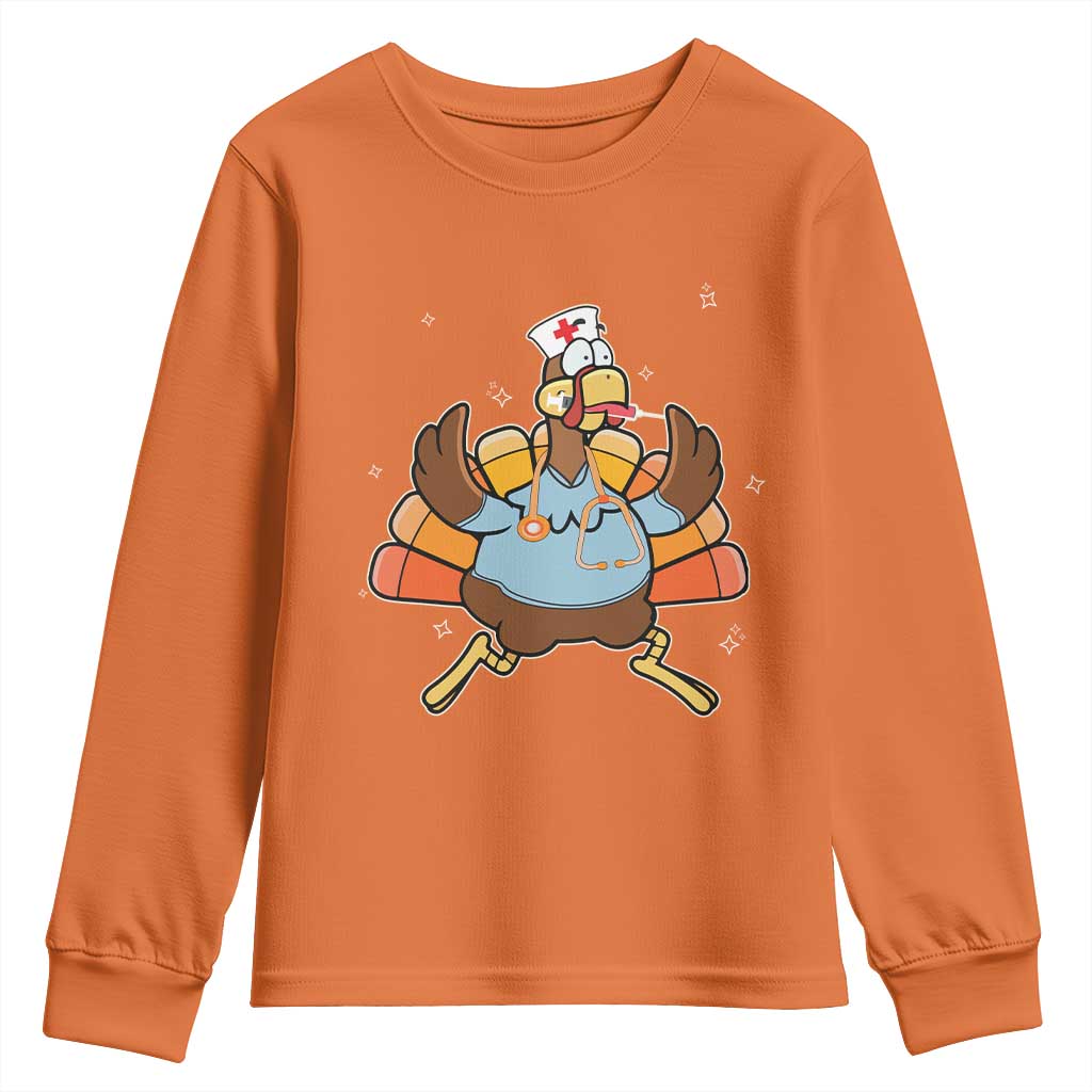 Thanksgiving Nurse Turkey Youth Sweatshirt Funny Nursing Student Gift Thankful Nurse Medical Assistant TS10 Orange Print Your Wear