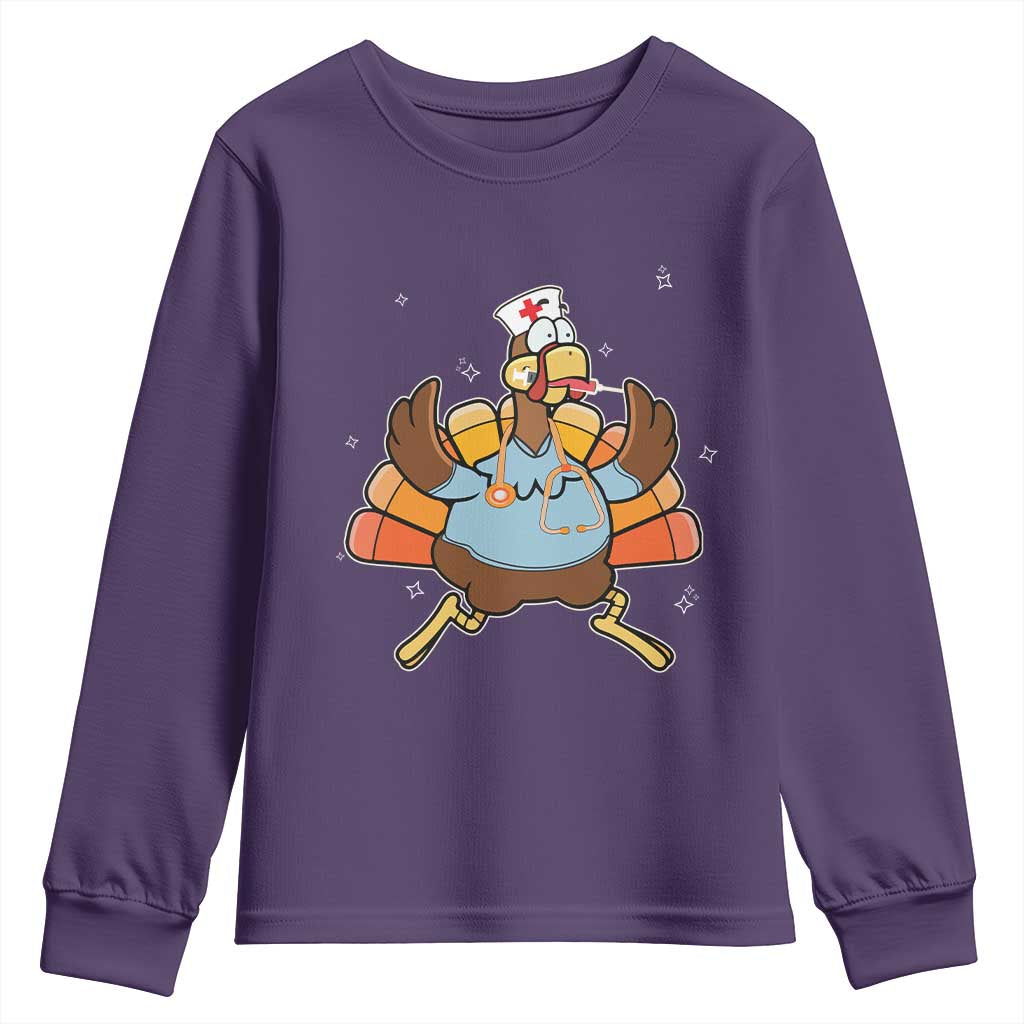 Thanksgiving Nurse Turkey Youth Sweatshirt Funny Nursing Student Gift Thankful Nurse Medical Assistant TS10 Purple Print Your Wear