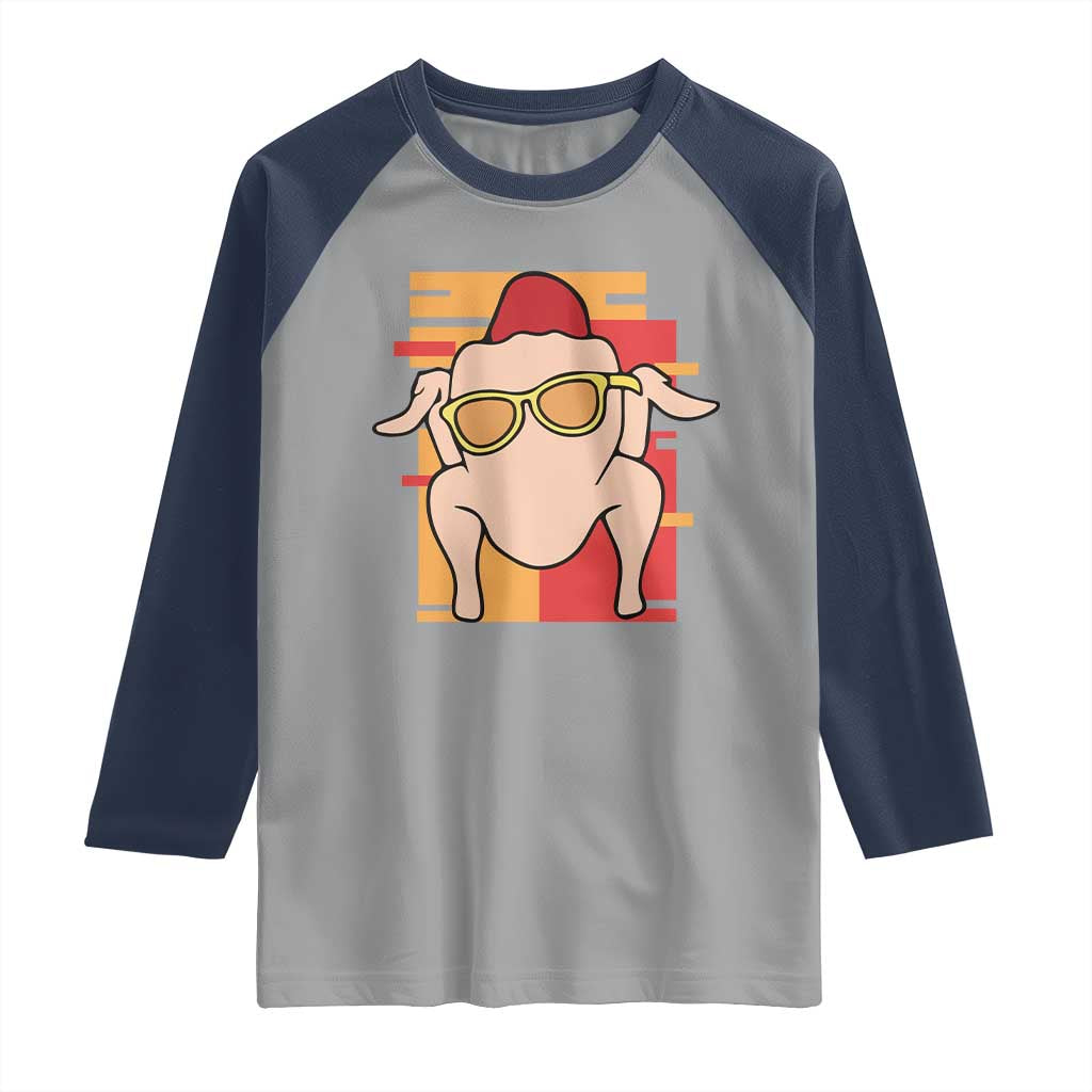 Turkey Thanksgiving Raglan Shirt Funny Fall TS10 Sport Gray Navy Print Your Wear