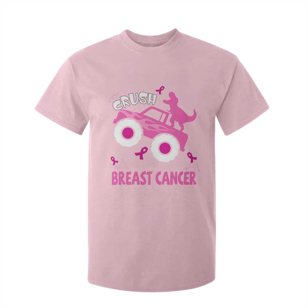 Crush Breast Cancer Awareness T Shirt For Kid Pink Ribbon Monster Truck Dinosaur TS10 Light Pink Print Your Wear