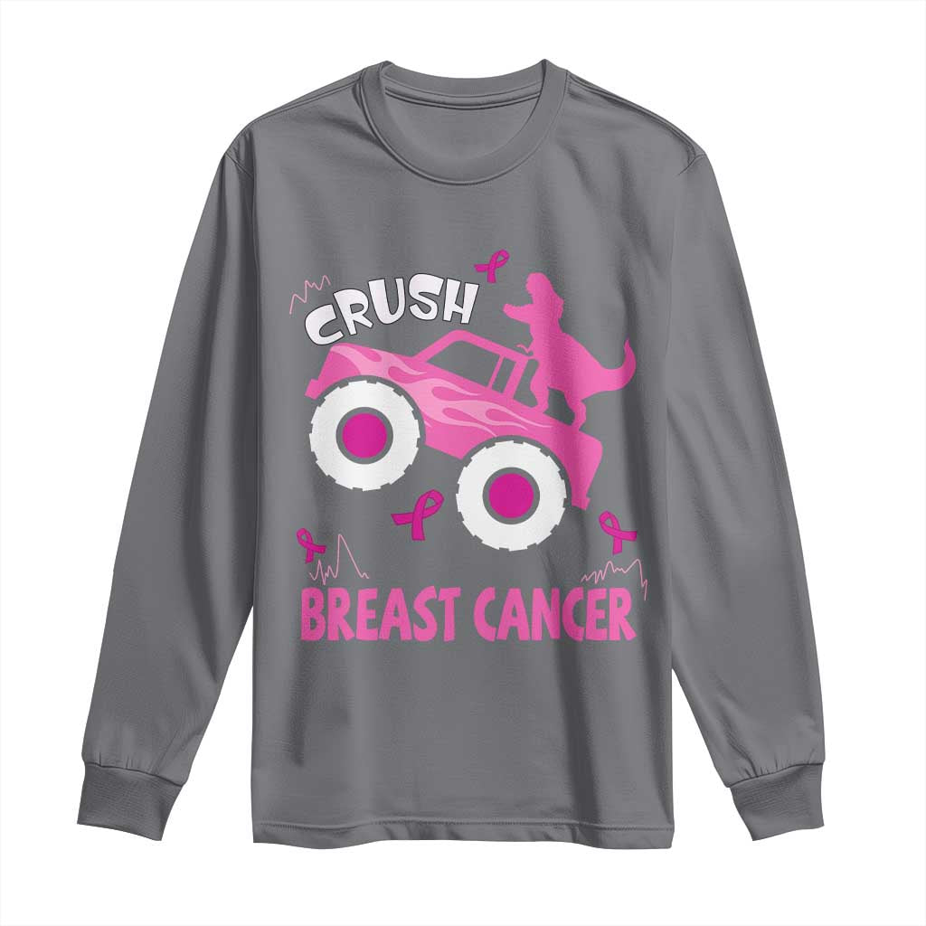 Crush Breast Cancer Awareness Long Sleeve Shirt Pink Ribbon Monster Truck Dinosaur TS10 Charcoal Print Your Wear