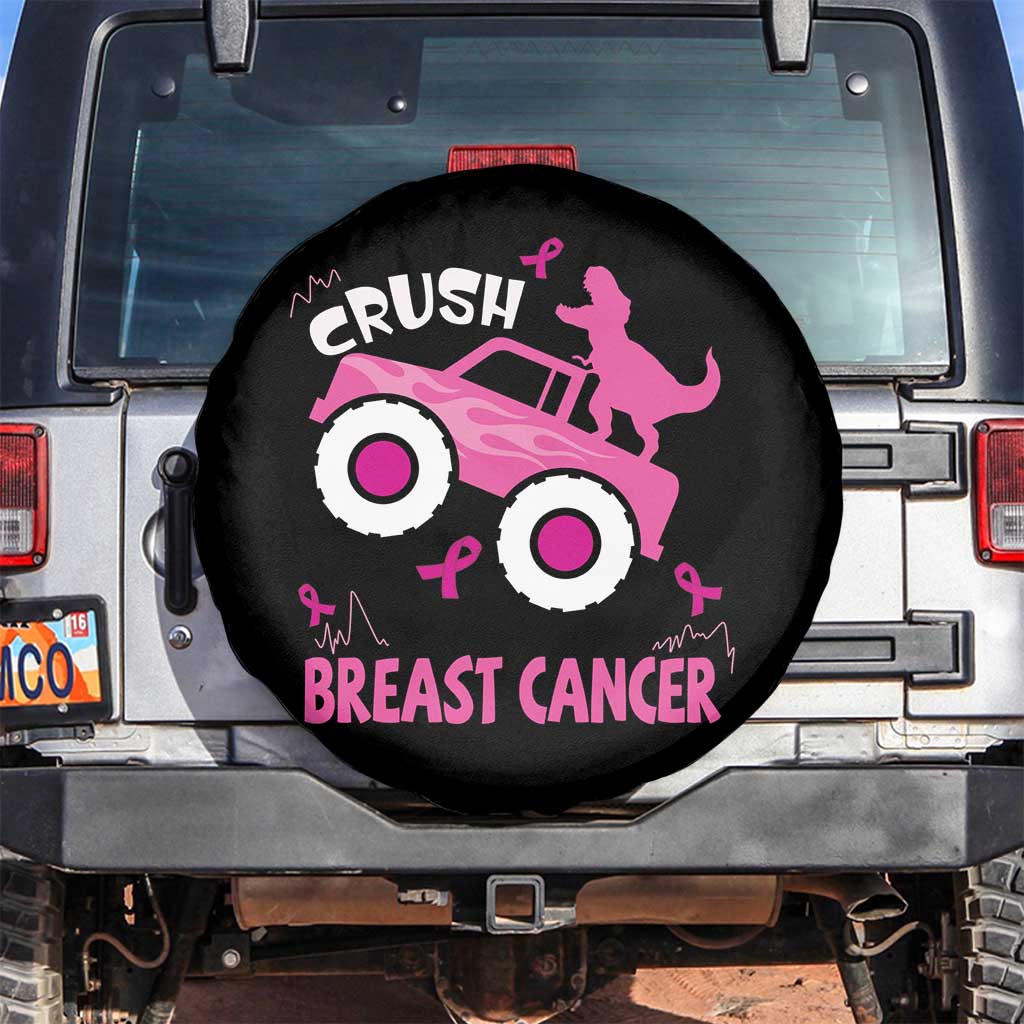 Crush Breast Cancer Awareness Spare Tire Cover Pink Ribbon Monster Truck Dinosaur TS10 No hole Black Print Your Wear