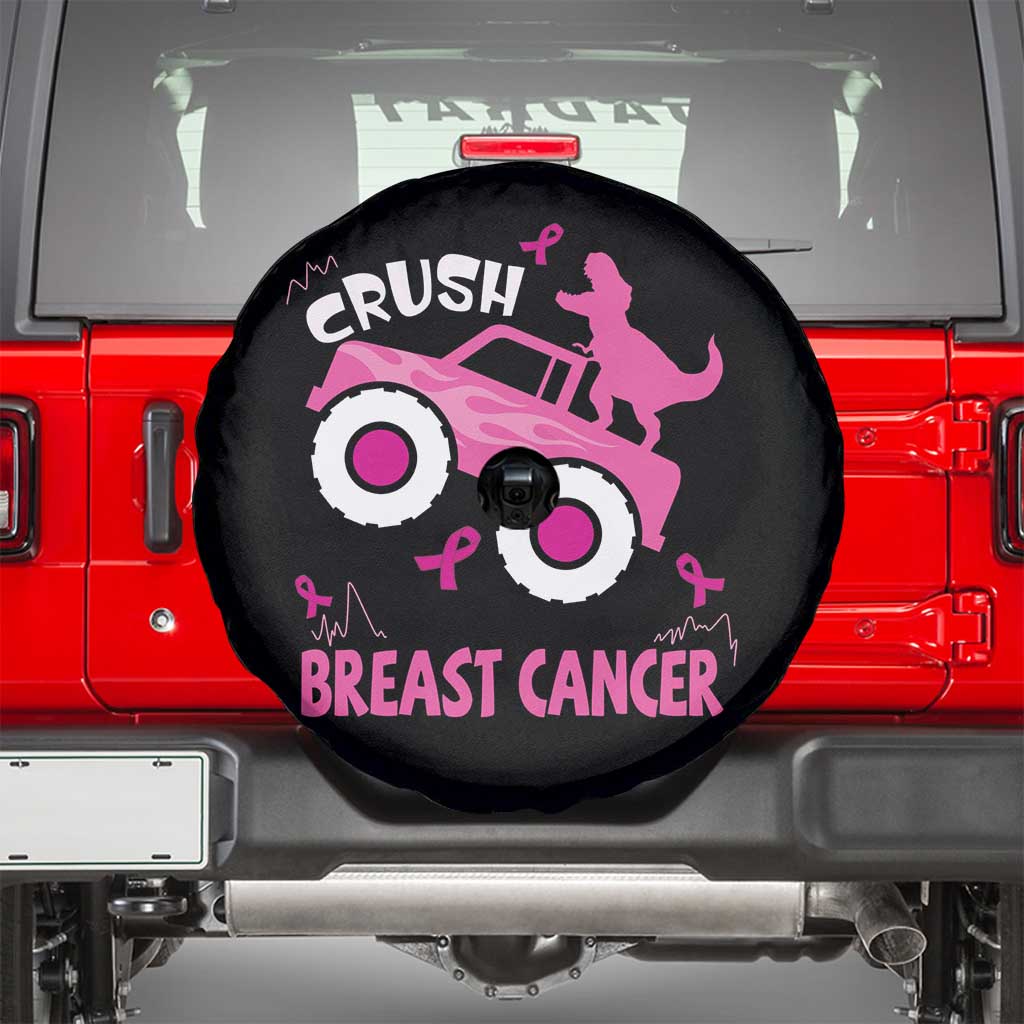Crush Breast Cancer Awareness Spare Tire Cover Pink Ribbon Monster Truck Dinosaur TS10 Black Print Your Wear