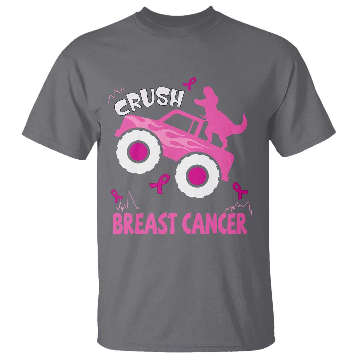 Crush Breast Cancer Awareness T Shirt Pink Ribbon Monster Truck Dinosaur TS10 Charcoal Print Your Wear