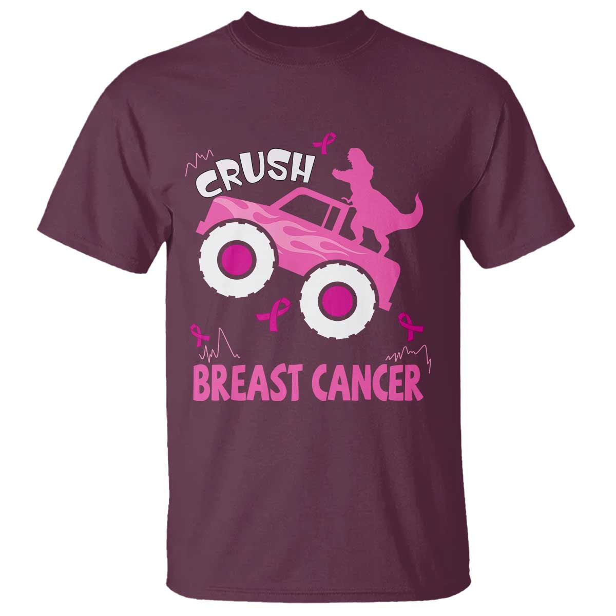 Crush Breast Cancer Awareness T Shirt Pink Ribbon Monster Truck Dinosaur TS10 Maroon Print Your Wear