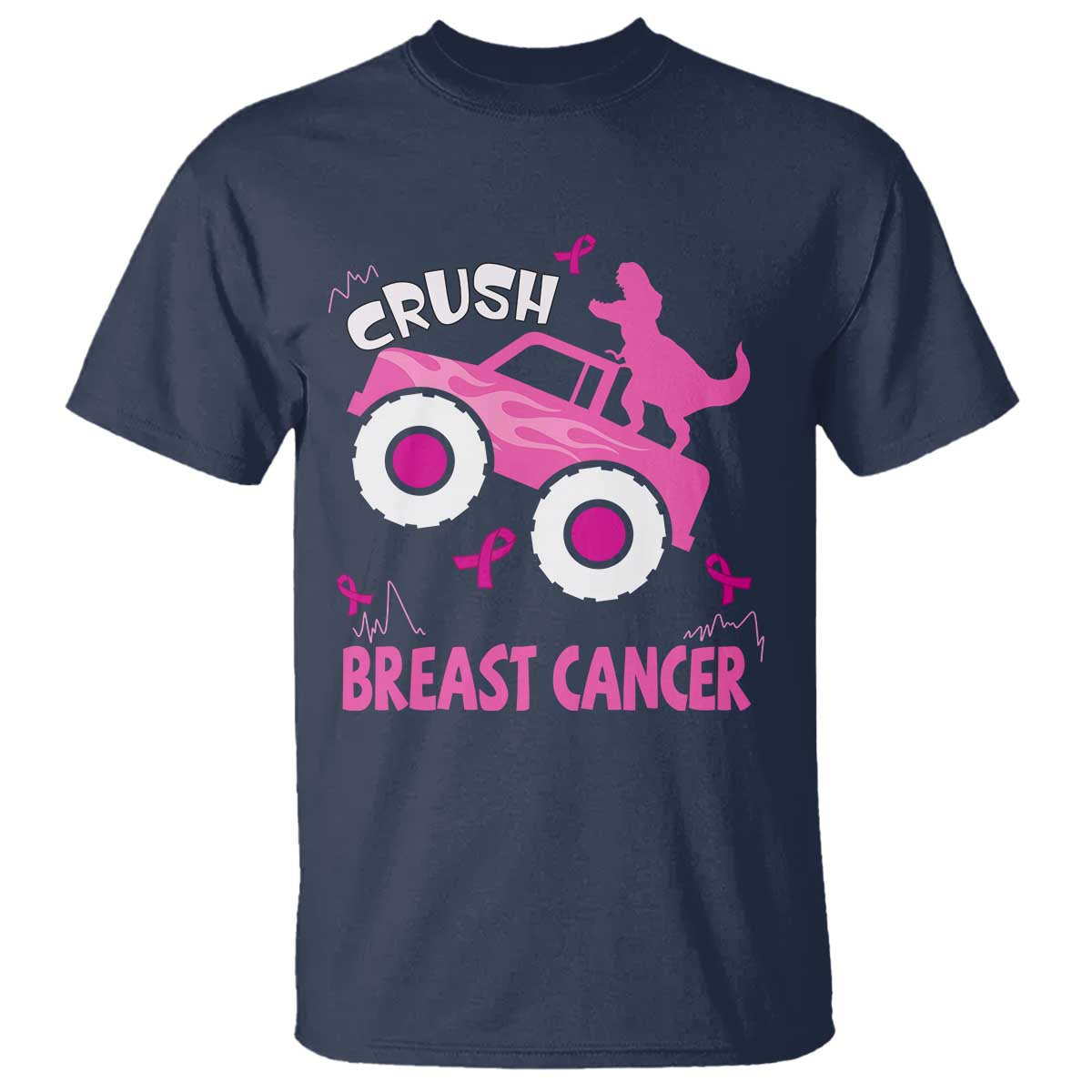 Crush Breast Cancer Awareness T Shirt Pink Ribbon Monster Truck Dinosaur TS10 Navy Print Your Wear
