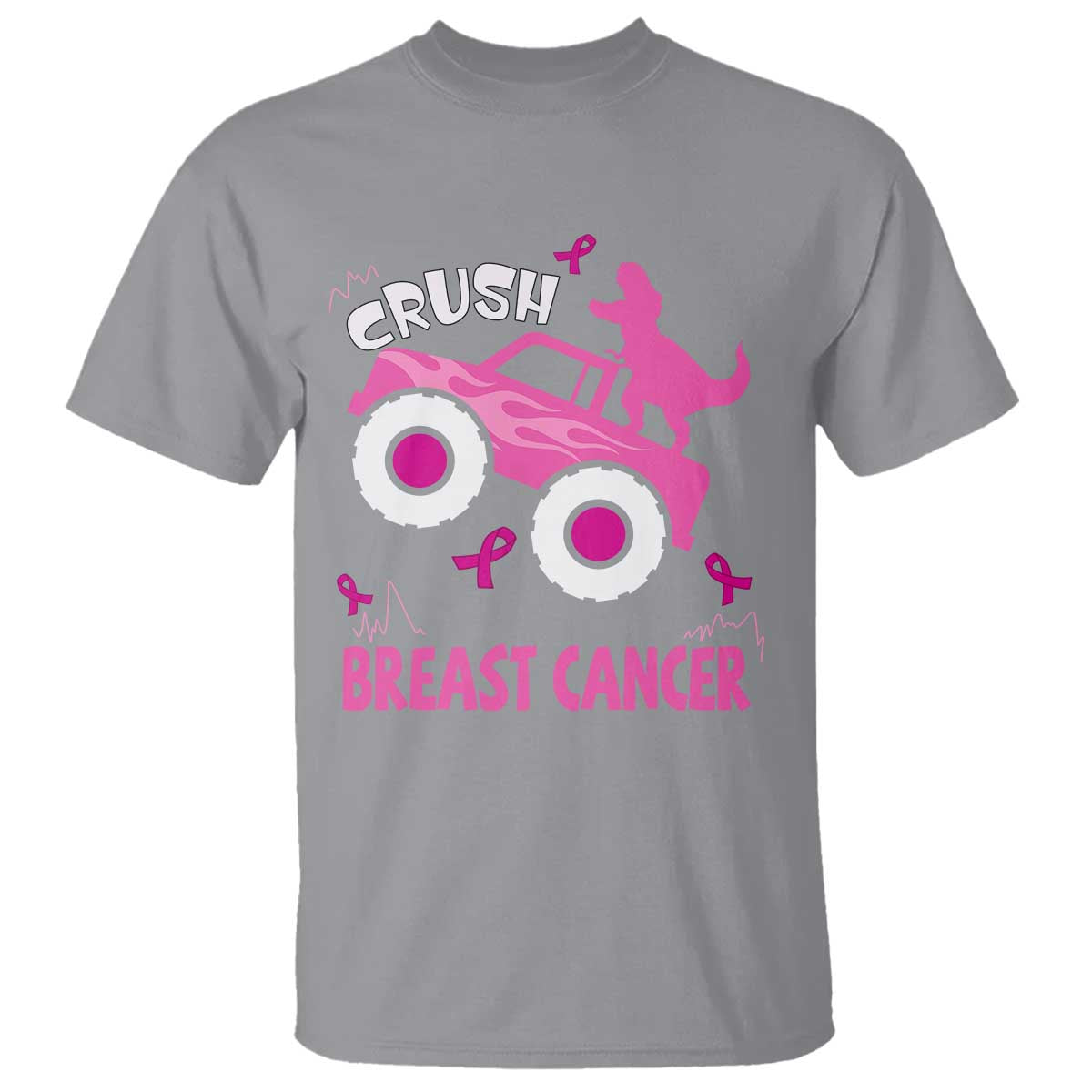 Crush Breast Cancer Awareness T Shirt Pink Ribbon Monster Truck Dinosaur TS10 Sport Gray Print Your Wear