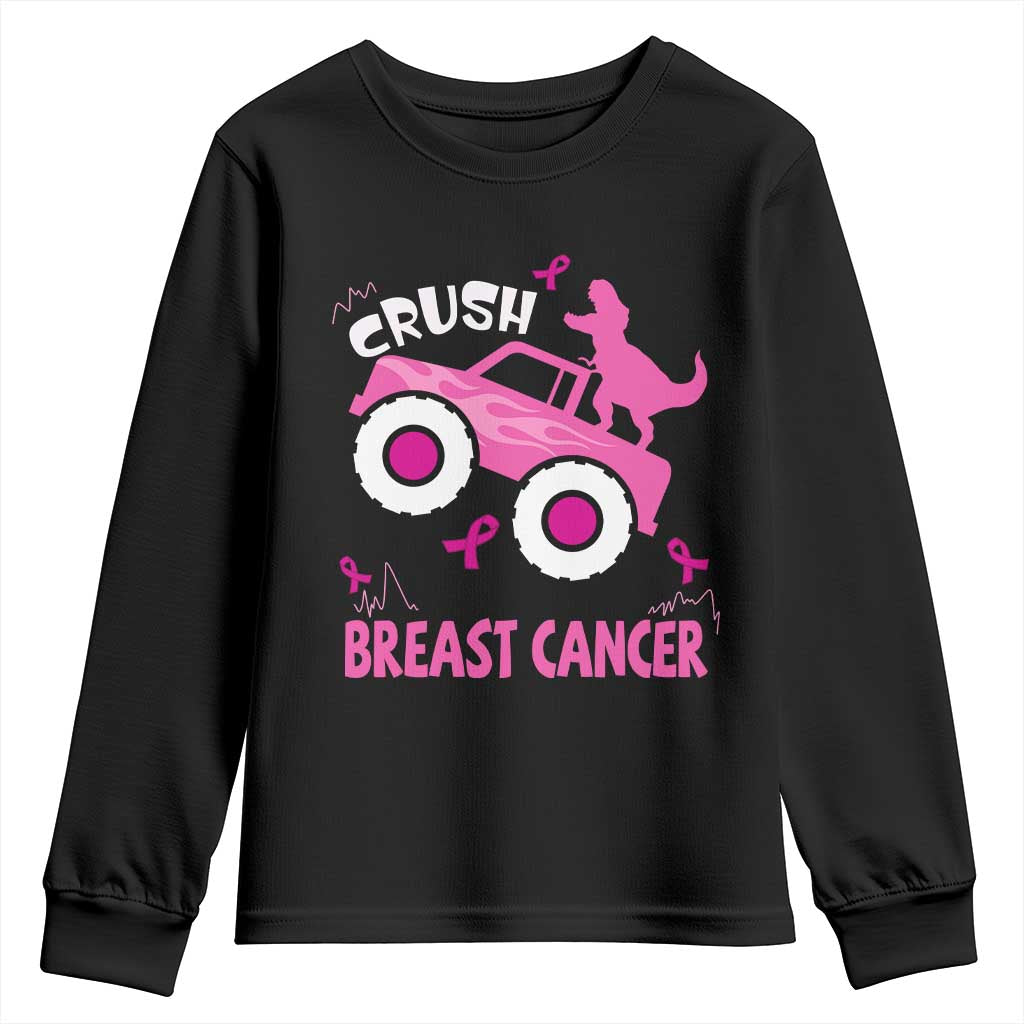 Crush Breast Cancer Awareness Youth Sweatshirt Pink Ribbon Monster Truck Dinosaur TS10 Black Print Your Wear