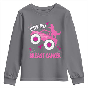 Crush Breast Cancer Awareness Youth Sweatshirt Pink Ribbon Monster Truck Dinosaur TS10 Charcoal Print Your Wear
