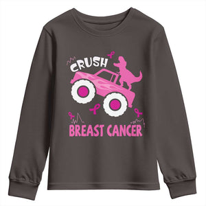 Crush Breast Cancer Awareness Youth Sweatshirt Pink Ribbon Monster Truck Dinosaur TS10 Dark Chocolate Print Your Wear
