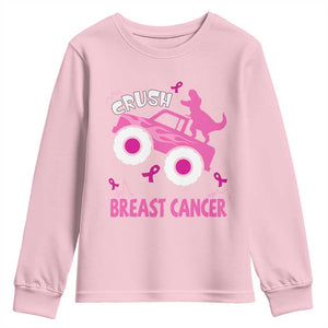 Crush Breast Cancer Awareness Youth Sweatshirt Pink Ribbon Monster Truck Dinosaur TS10 Light Pink Print Your Wear